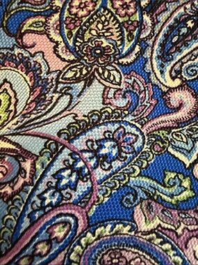 David Donahue Blue Paisley Silk Tie with Pink and Green Accents